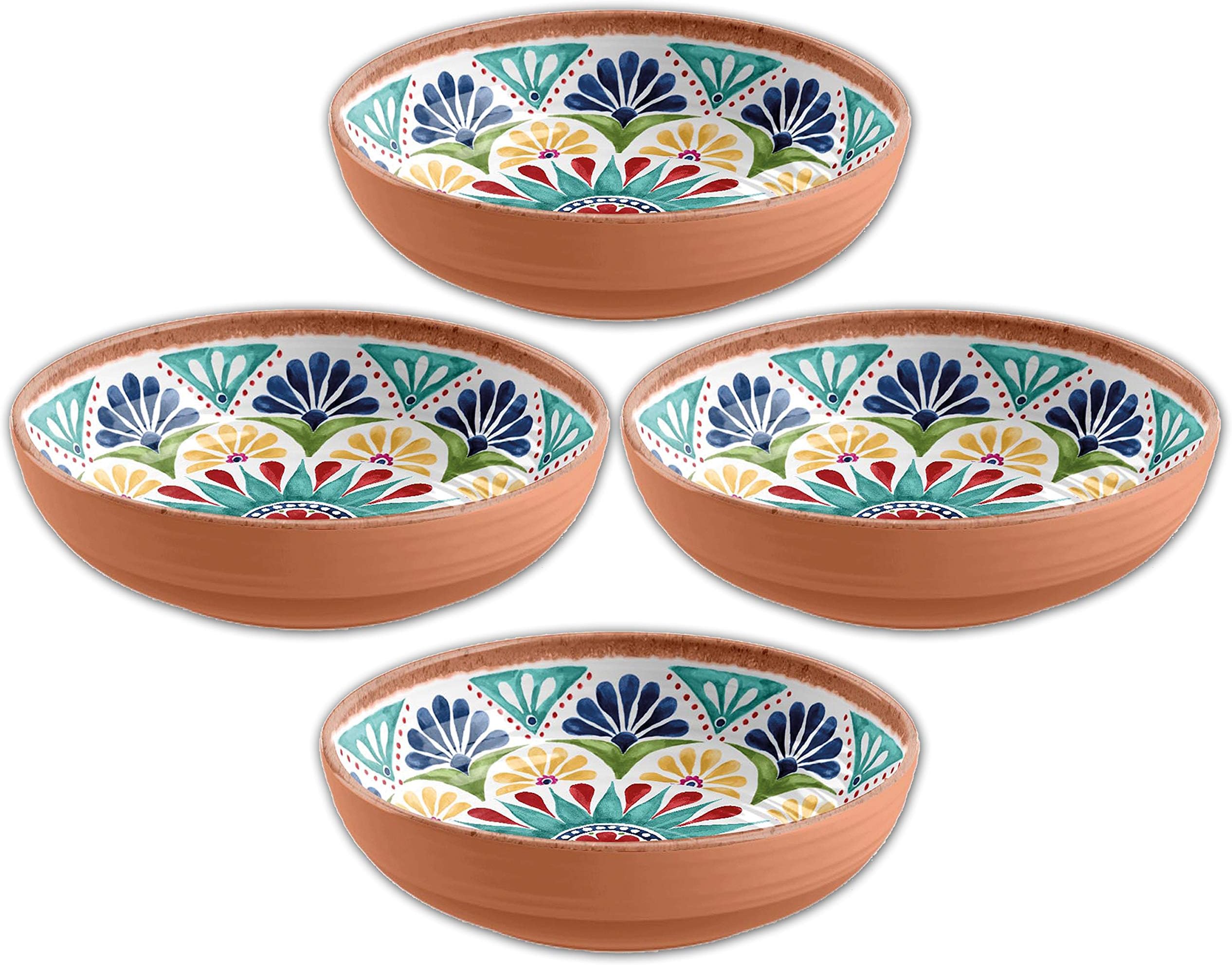 Purely Home Rio Medallion 20cm Melamine/Plastic Low Cereal/Pasta/Dessert Bowls - Set of 4 Bowls