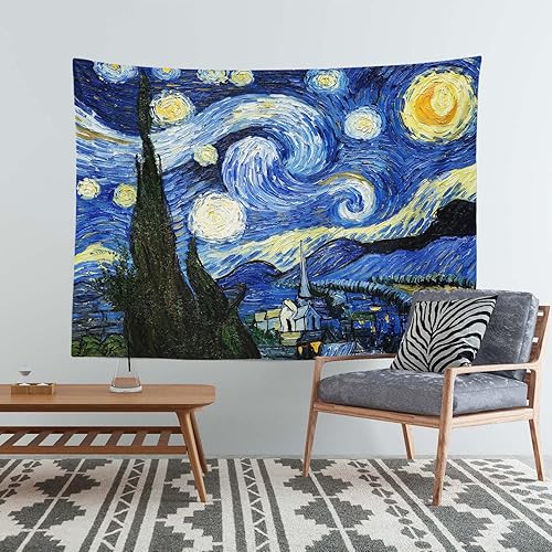 Miniatura 3 de Chitteri Vincent van Gogh - Tapiz colgante de noche estrellada, 60 x 45 pulgadas, arte de pared de poliéster para decoración del hogar