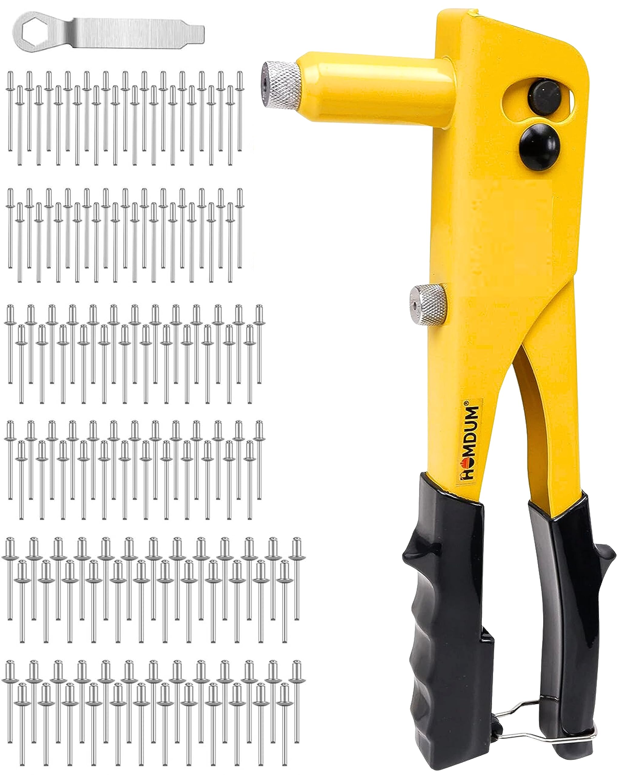 Homdum Non Slip Rivet Gun and Rivets, Riveter Nail Gun, Pop Riveter with 150 nos of Blind Rivets, 9.5 Inch