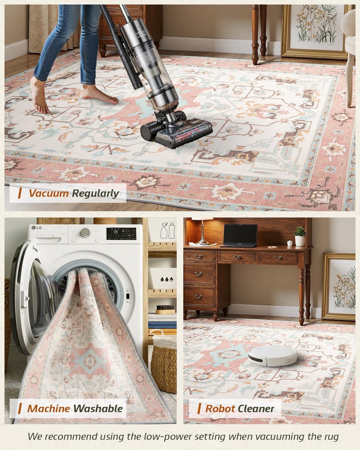 MINIDEAR 2x6 Runner Rugs for Entryway, Kitchen Rug, Washable Rugs for Bedroom Non Slip Vintage Rug with Floral Print Carpet Mat for Home, Pink