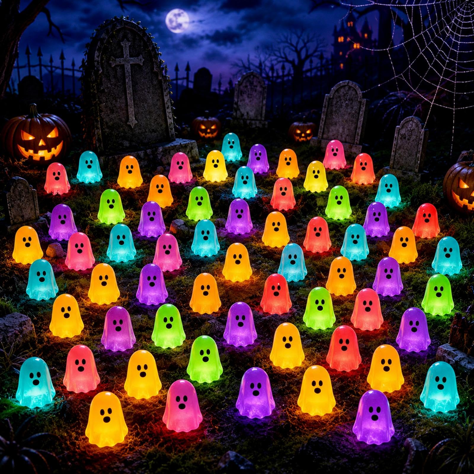 60Pcs Halloween Luminous Mini Ghost Resin Figurines, Glowing Little Ghost