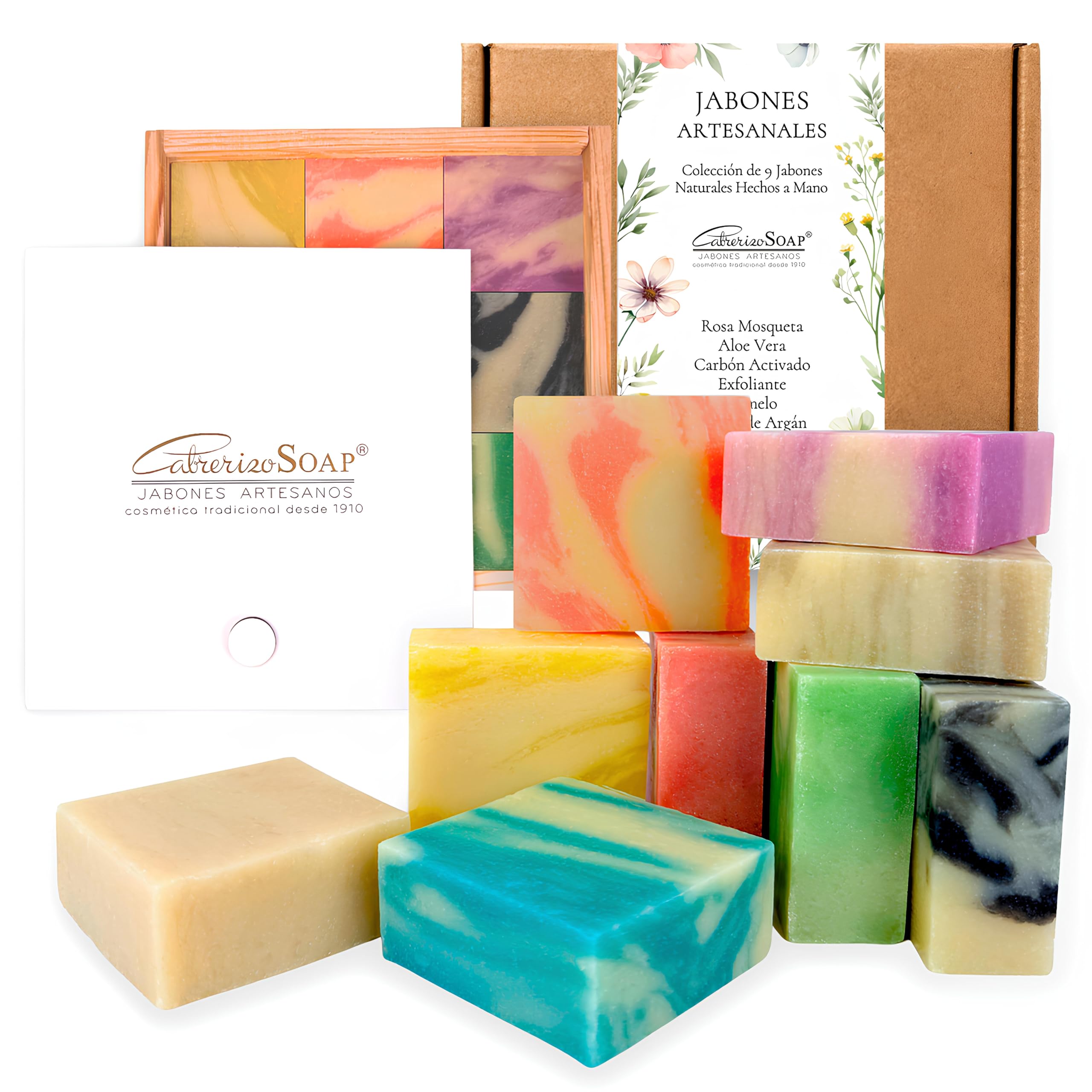 Jabones naturales artesanos para regalar 9 x 80 g – Pack de cuidado facial, manos y cuerpo – Estuche elegante ideal como regalos originales para mujer y ocasiones especiales