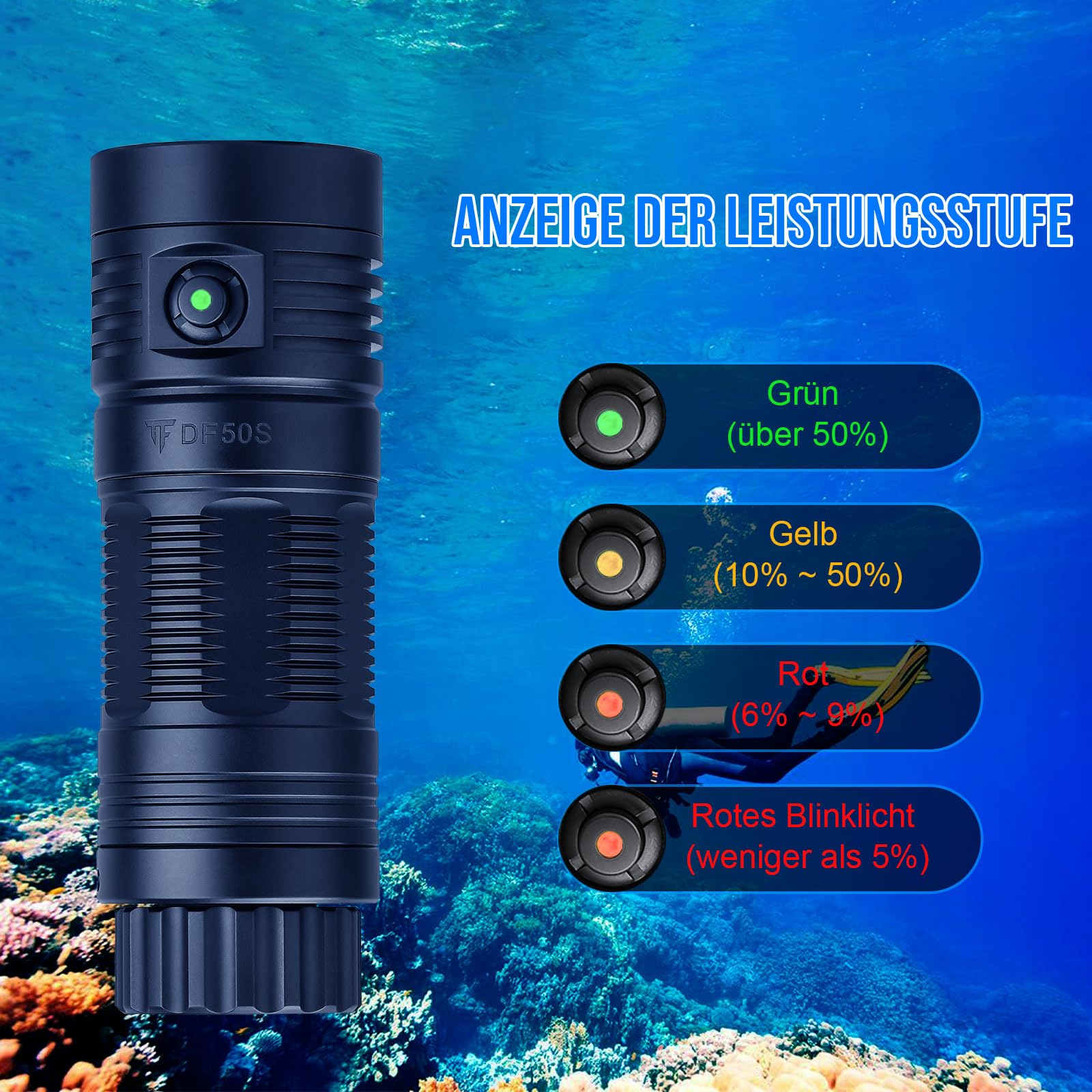 TrustFire DF50S Tauchlampe 6500 Lumen LED Tauchen Taschenlampe 70M Unterwasser Foto Füllbeleuchtung Weiß UV Rot Licht