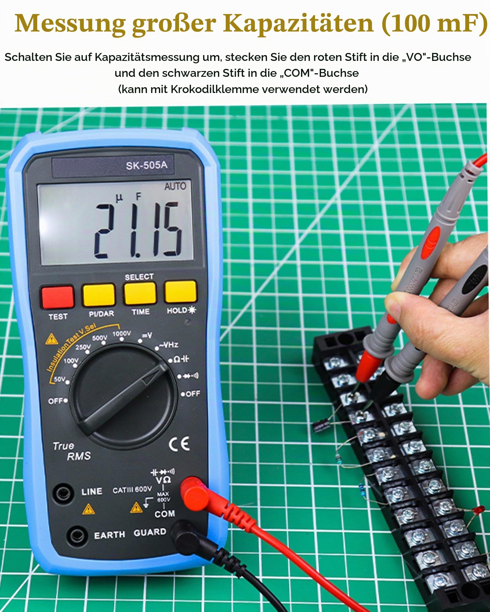 2 in 1 Megohmmeter & Multimeter Digital, Isolationswiderstandsmessgerät, 20GΩ/1000V Auto-Range, Data Hold, AC/DC Spannungsprüfer, Kapazitätsmessung für elektrische Hausprüfungen SK-505A GOLDCHAMP