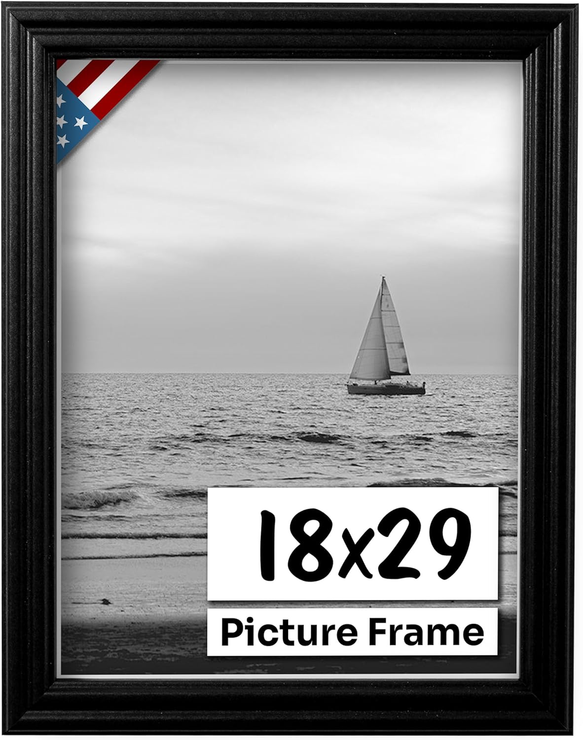 Black 18x29 Picture Frame .75" Inch Wide - Black Wall Decor Handmade Solid Wood Frames with Preinstalled Hangers and UV Blocking Plexiglass 29x18 Frame