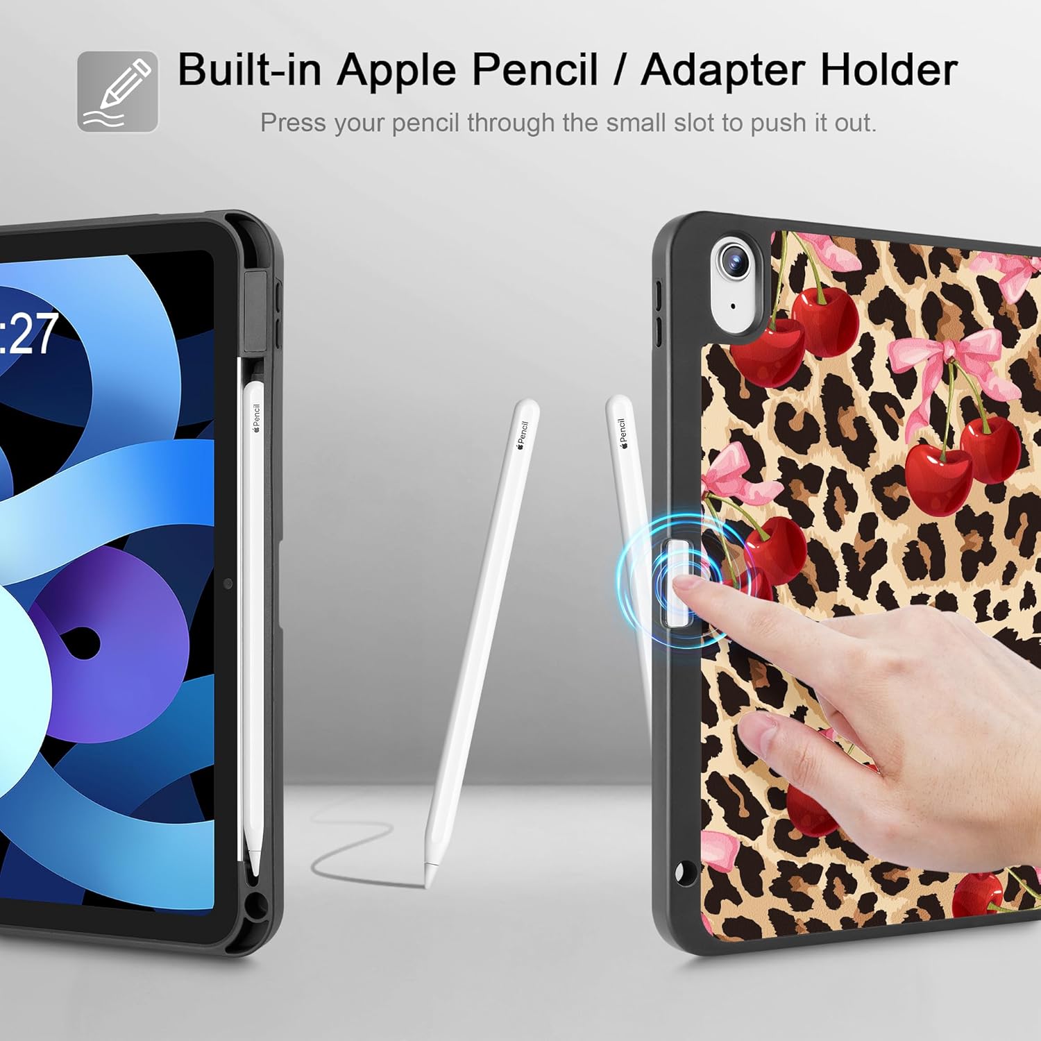 May Chen Case for iPad Air 11 inch (M3 2025/M2 2024) 7th/6th Gen/iPad Air 10.9 inch 5th/4th Gen, 2022 2020 Release with Pencel Hodel, Trifold Stand Auto Wake/Sleep Stand Back Cover, Cherry&Cheetah - Image 9