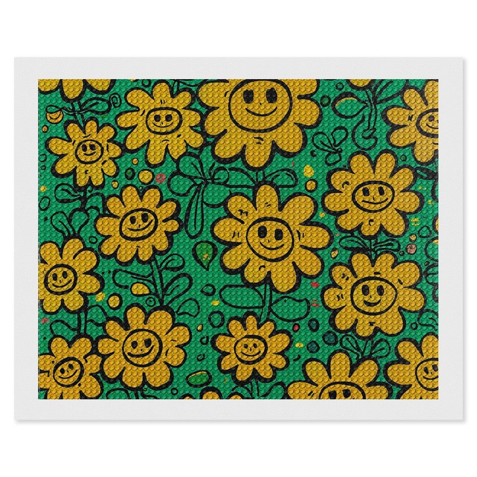 NONHAI Diamond Painting Kits for Adults - DIY Diamond Art Kits for Beginners - Full 5D Paint Drill Diamond Dots Paintings- Yellow Smiley Flowers Diamonds Pictures Gem Art and Craft Wall Decor 16"x20"