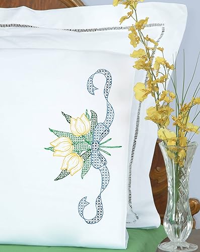 Miniatura 3 de Jack Dempsey Perle Edge PILLWCASE Tulip Ribb, color blanco