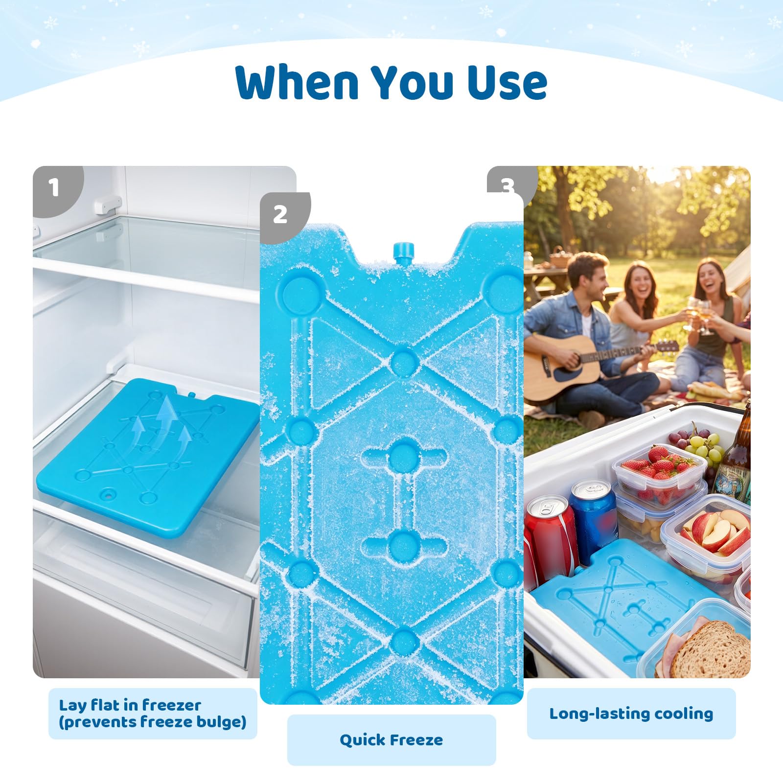 Paquetes de hielo grandes XL para enfriadores, paquetes delgados para congelador, bloques de hielo seco reutilizables de larga duración, 13 x 10 x 0.5 pulgadas, congelación rápida, juego de 4