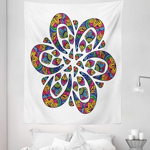 Lunarable Psychedelic Tapestry Twin Size, Hippie Style Retro 90s Floral Psychedelic Paisley Motif Nature and Cosmos Theme, Wall Hanging Bedspread