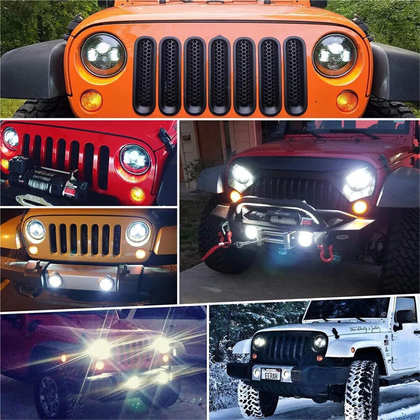 Zespół reflektorów przednich 7-calowy reflektor LED z białym halo Corner Eye LED H4, reflektor świateł drogowych/mijania, 4X4, pasuje do SUZUKI Samurai Reflektory(2 pcs)