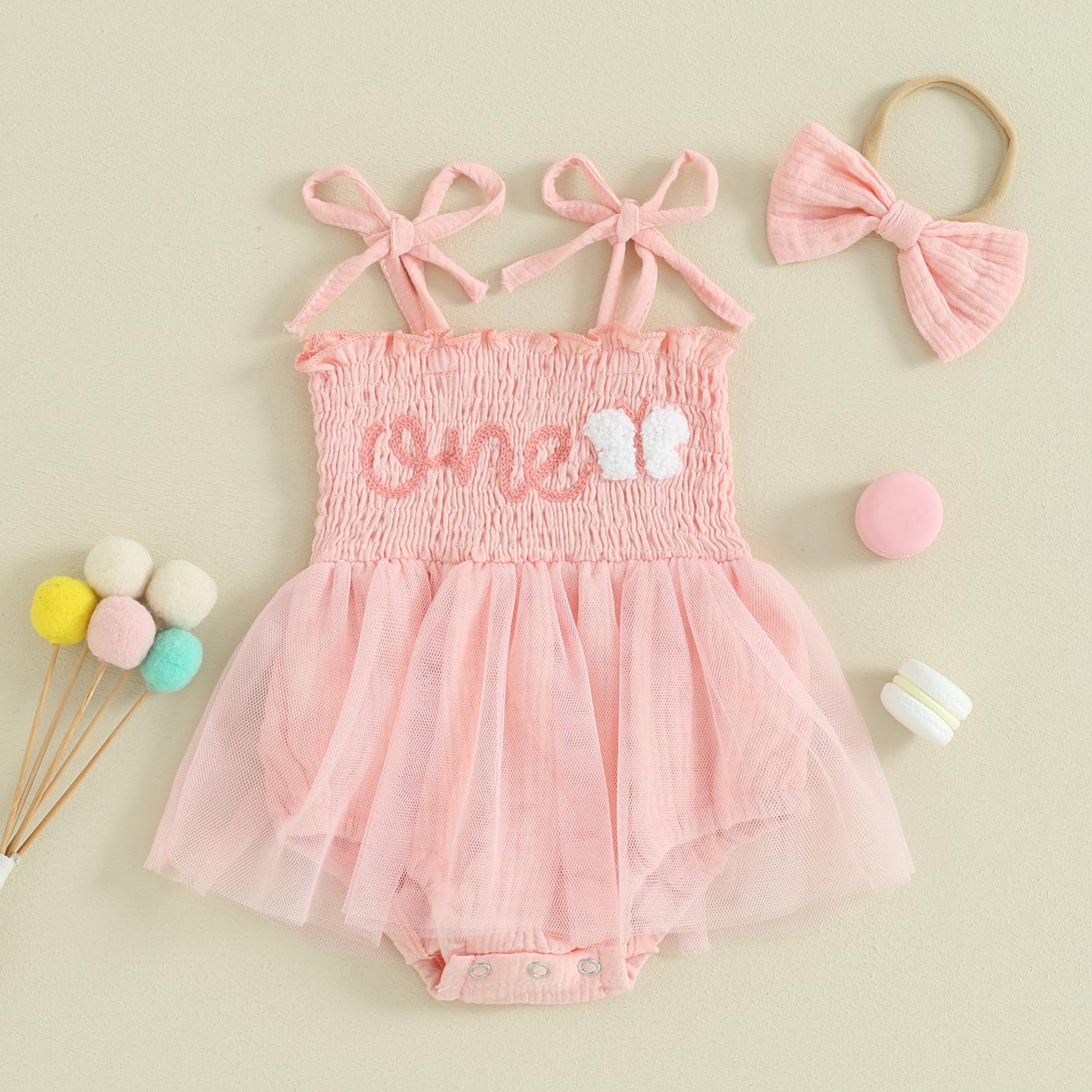 pengnight Baby Girl 1st Birthday Outfit One Butterfly Embroidery Lace Tulle Sleeveless Romper Cute Newborn Summer Jumpsuit …