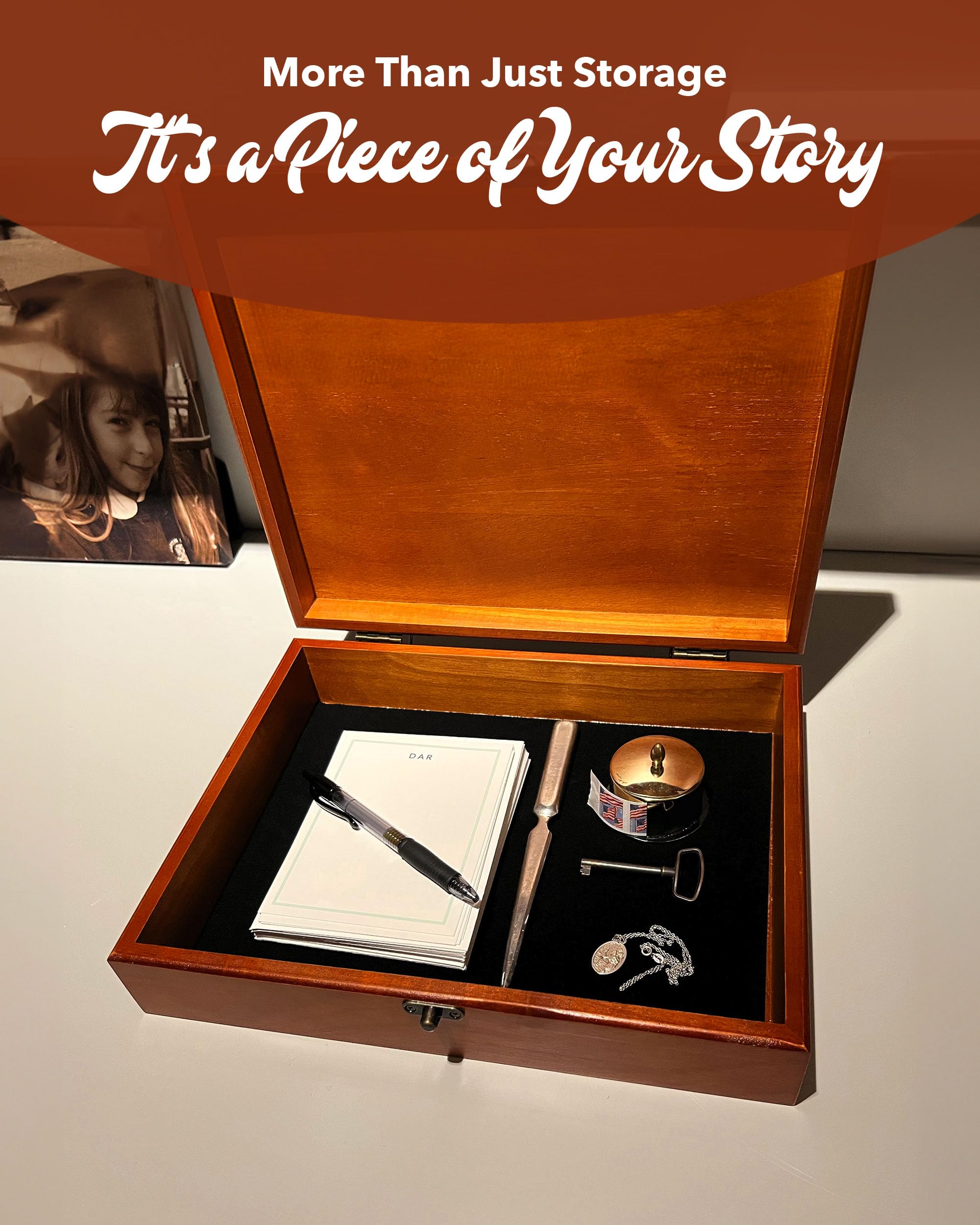 WE Games Wooden Memory Box - Vintage Keepsake Storage With Lid, Light Cherry Finish, Customizable - View #4
