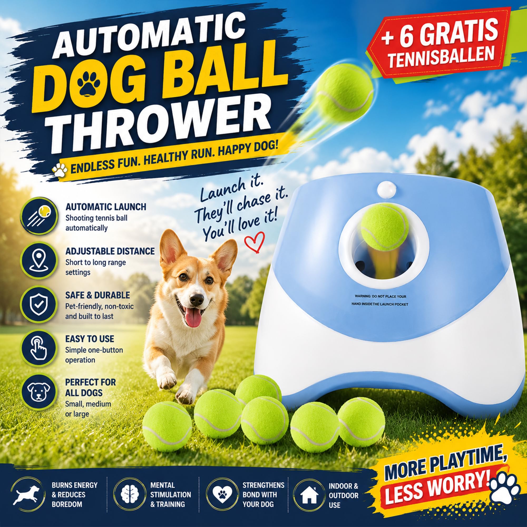 Lanceur automatique de balles pour chien avec lanceur interactif, balles de tennis et chargement USB, jouet d'intérieur et d'extérieur pour chiens de petite et moyenne taille