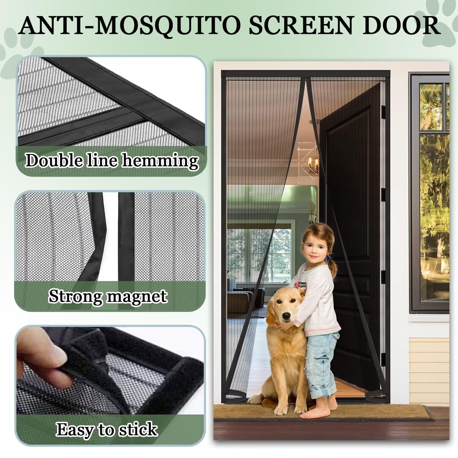Moustiquaire Porte Fenetre Design Minimale Fermeture Automatique sans Entrer Les Insectes Noir 200x235cm