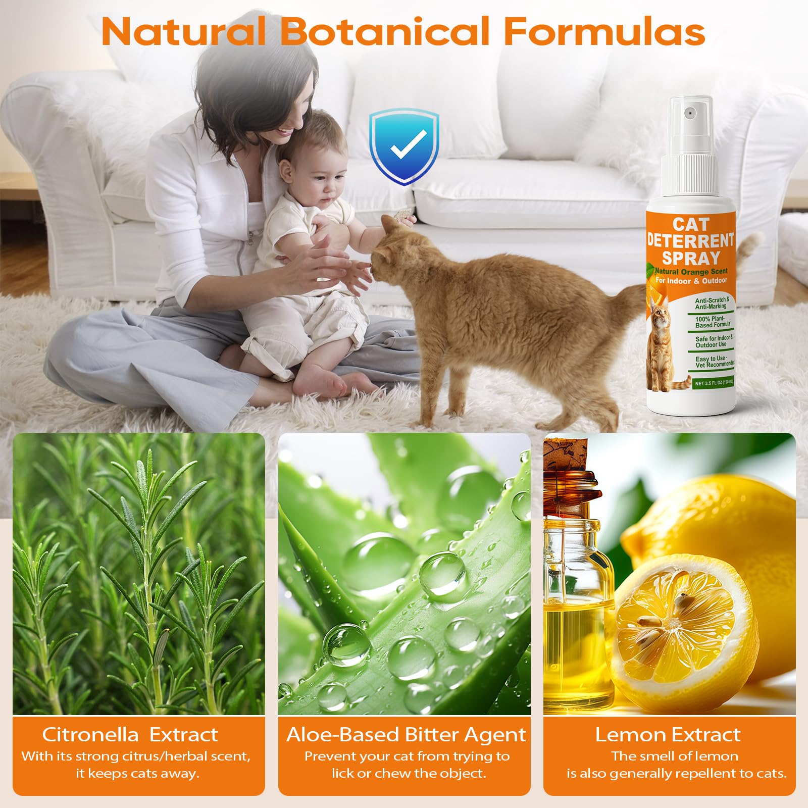 Cat Deterrent Spray 2 Pack, Natural Non-Toxic Plant Based Anti-Scratch & Anti-Marking Spray for Cats & Kittens, Orange Scent Pet Training Aid, Safe for Pets, Indoor Outdoor Furniture, Protector — view 4