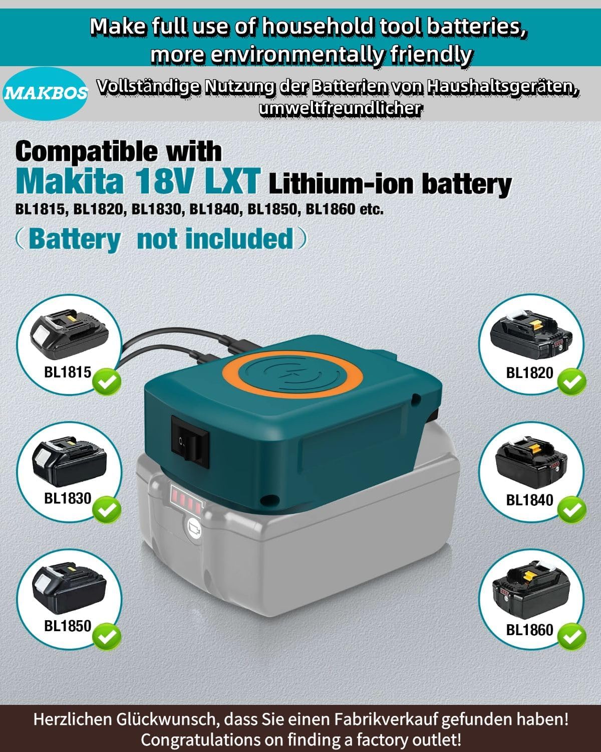 Wireless Phone Charger for Makita 18V Battery,for Makita USB Charger Adapter Type-C Phone Fast Charger,for Samsung for Android for iPhone,Camping Travel,Outdoor Working - Image 2