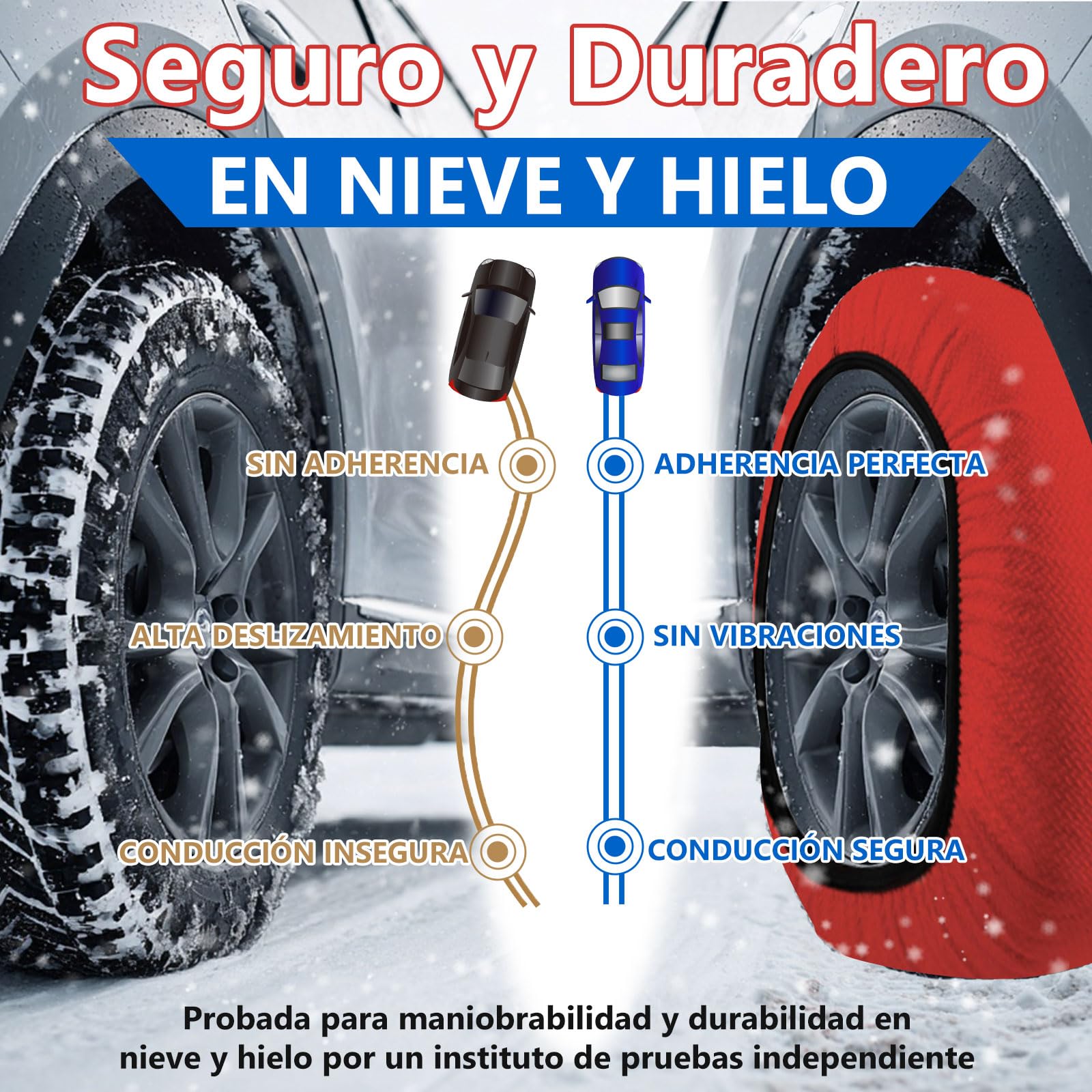 Cadena de nieve textil para neumaticos 2Pcs Talla XS - XXL Facil de Facil de instalar,Maxima distancia hasta 120 Kilometro (XL),Cert. EN16662-1