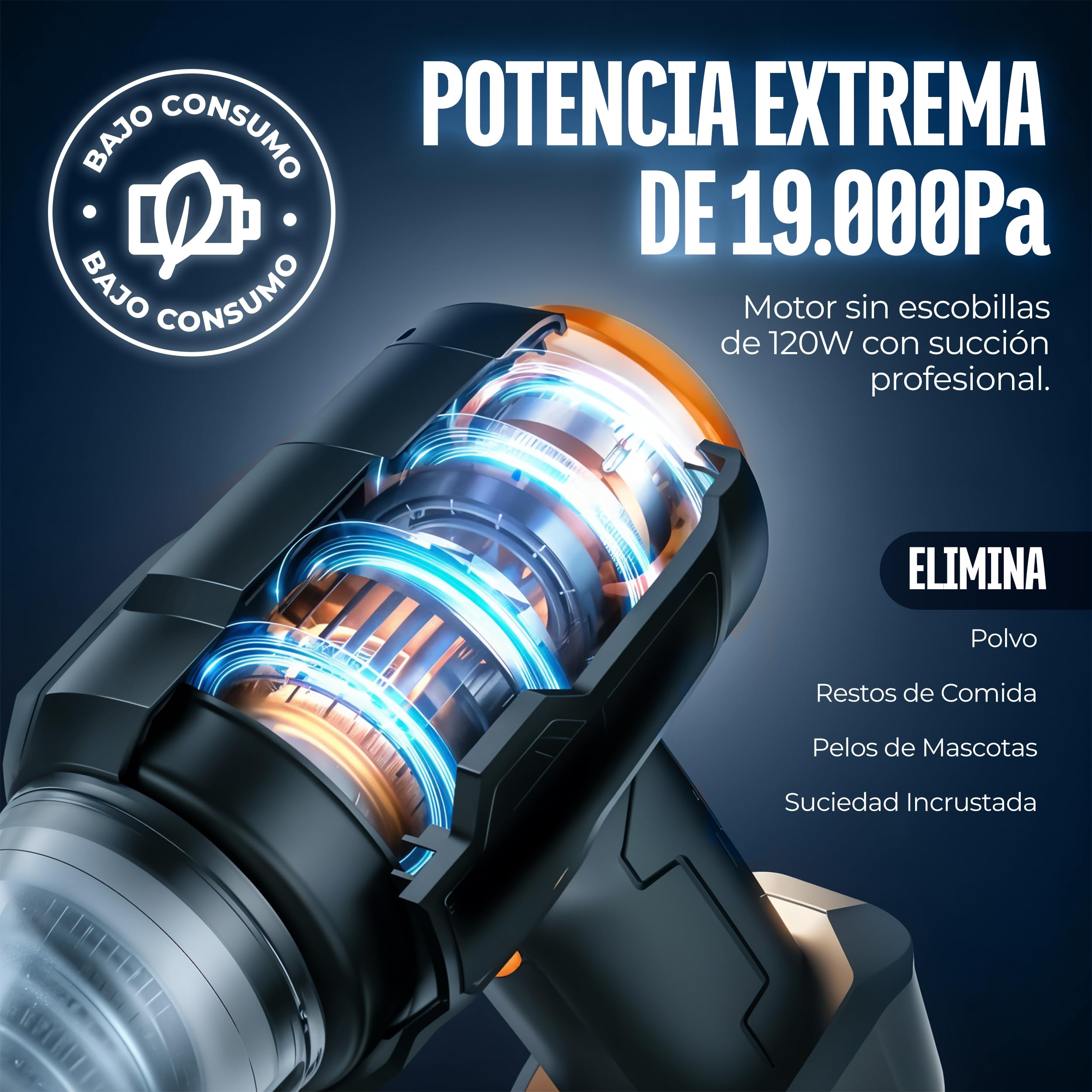 Nova - Aspirador Coche Potente - Soplador de Aire Potente y Aspirador de Mano con 19000PA 7 en 1 - Aspiradora Portatil de Motor sin Escobillas con Maletin para Oficina, Coche y Hogar