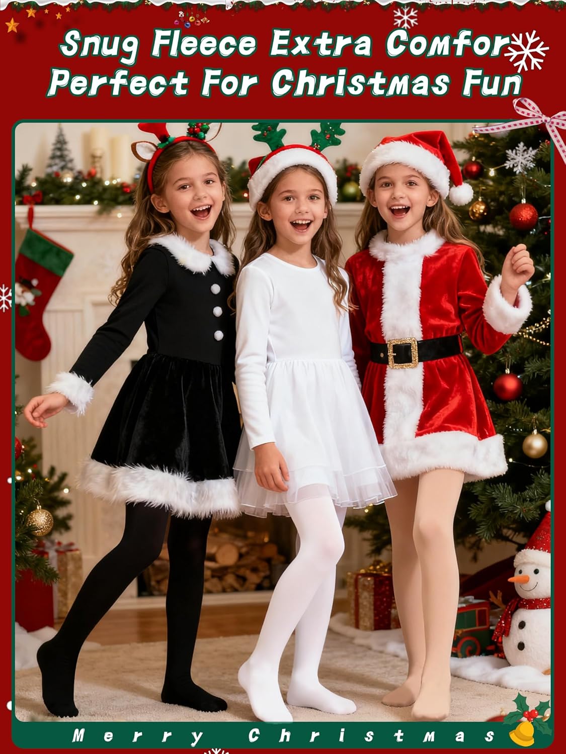 SUREPOCH Girls Fleece Lined Tights Thermal Warm Tights Footed for Winter Toddler Fleece Stockings for Kids 2t 4-6 7-8 10-12 - Image 2