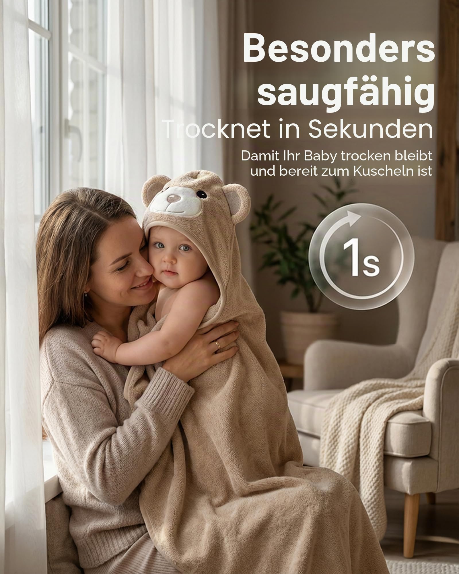 MINIBOO Bambus-Kapuzenhandtuch Baby - Weiches, saugstarkes Babybadetuch mit Kapuze für Neugeborene, Kleinkinder und Kinder - Hypoallergenes Babyhandtuch