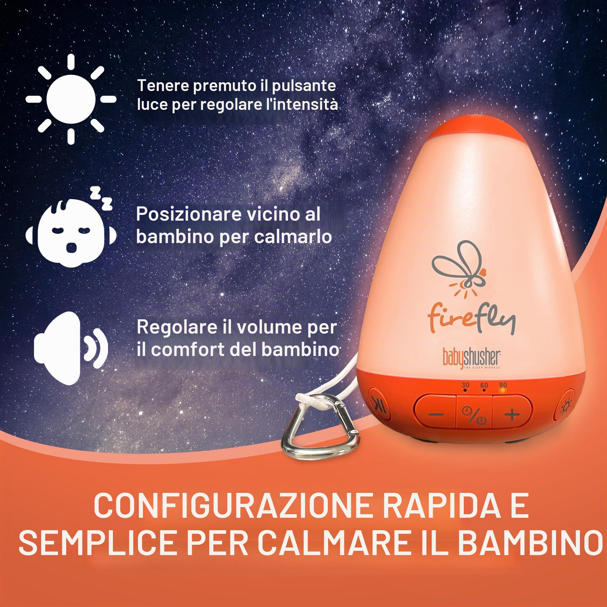 Baby Shusher Firefly - Ciuccio per bambini che piangono con luce notturna