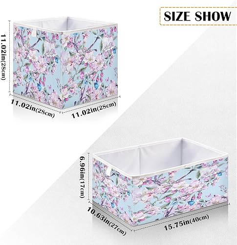 Miniatura 3 de Kigai Cubo de almacenamiento de flores rosas con mariposas, cubos de almacenamiento plegables de tela de 11 x 11 x 11 pulgadas, cestas de
