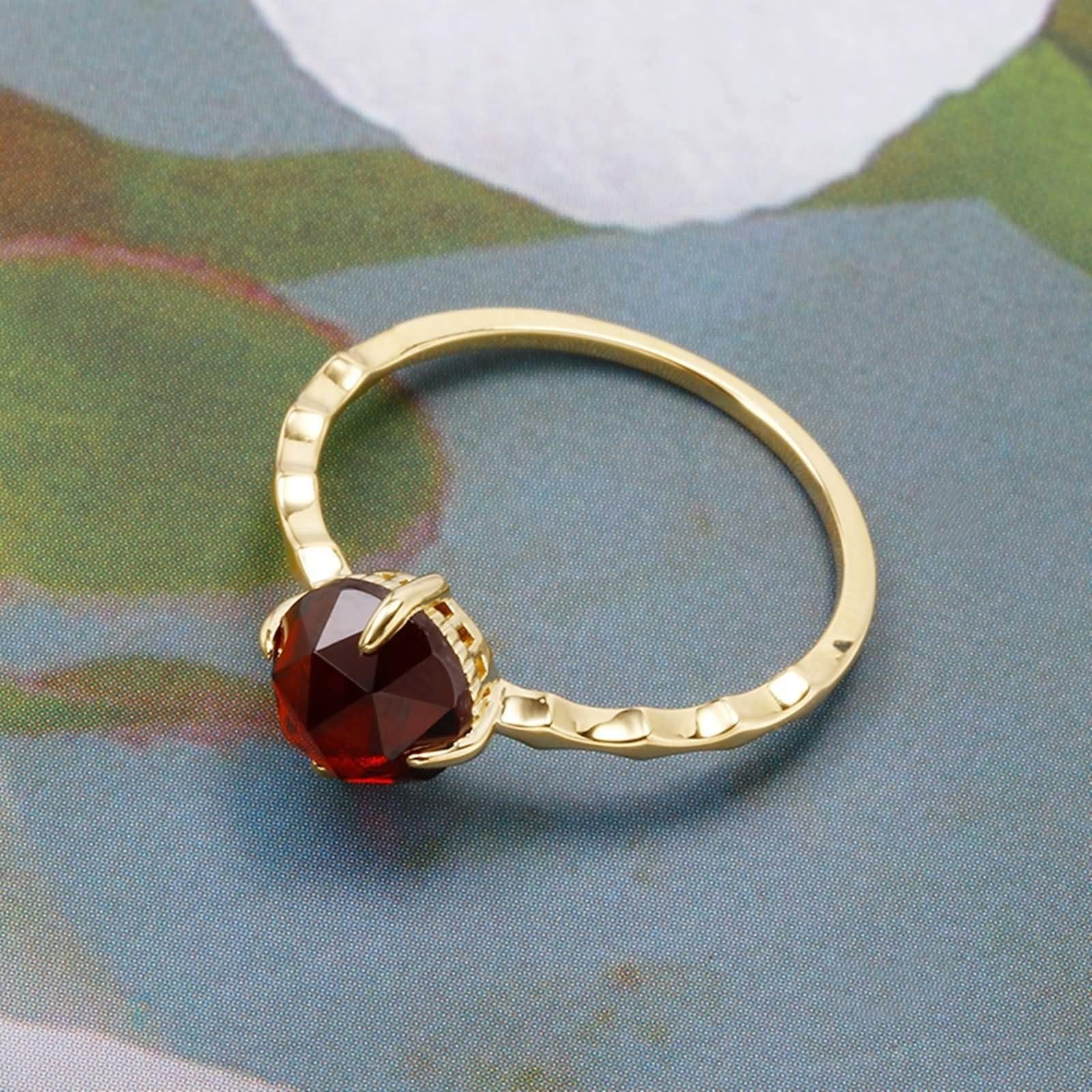 Anillos Mujer Compromiso Redondo Solitario con Granate Creado, Anillos de Matrimonio Oro de 9K/14K/18K para Mujer, Oro