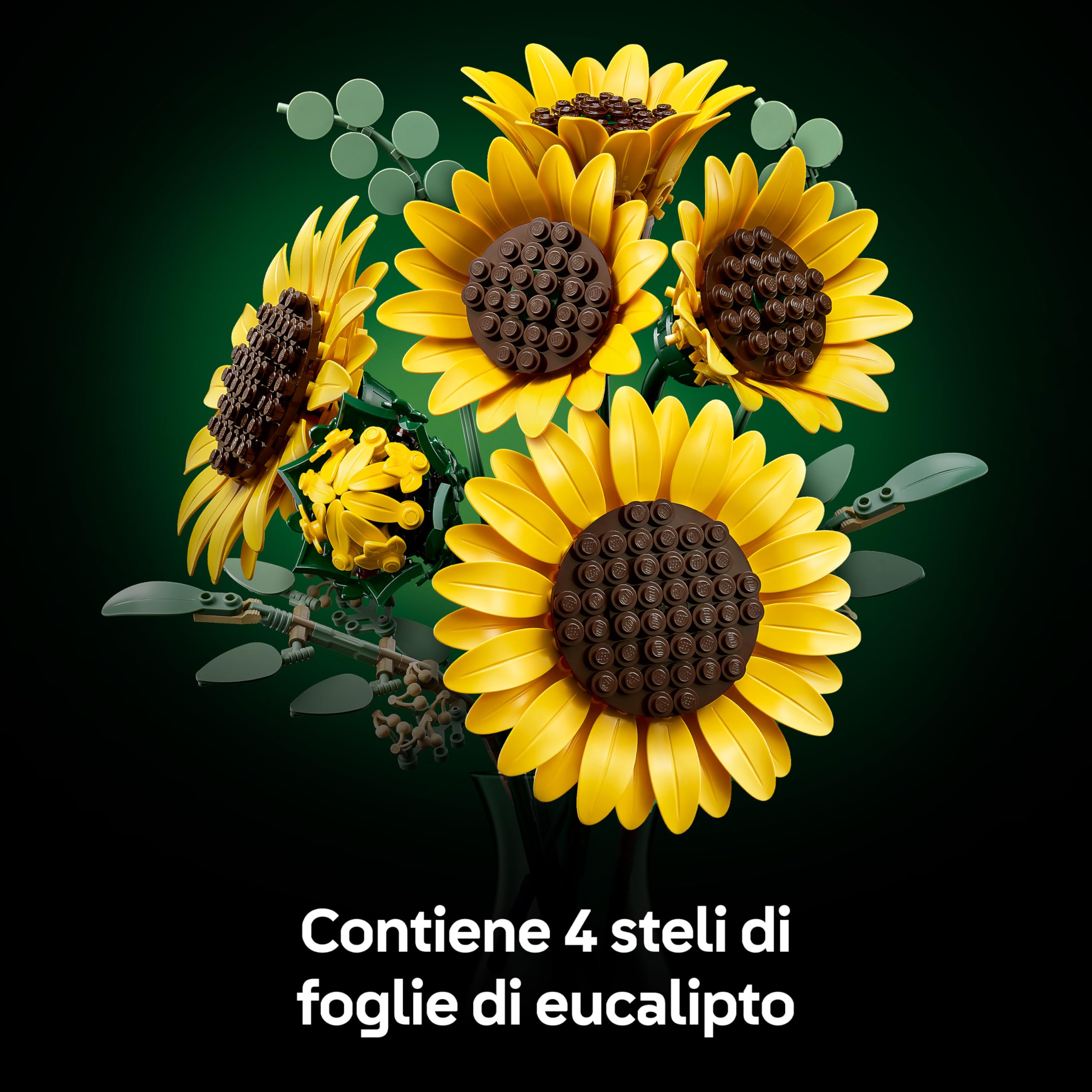 LEGO Botanicals Bouquet di Girasoli - Set di Fiori Artificiali per Adulti - Girasoli Finti e Steli di Eucalipto per Decorare il Soggiorno o la Camera da Letto - Idea Regalo Fai da Te per Donne - 11502