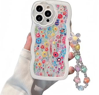 for iPhone 11 Case, Cute Wavy Edge Border Floral Design White