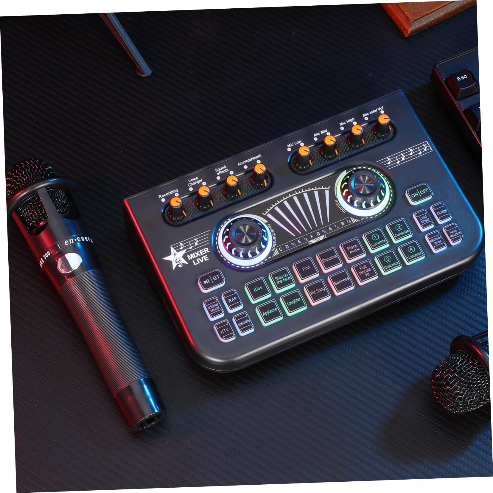 Yardwe Live Soundkarte mit Audiomixer und Stimmverzerrer Professionelles Podcast Mikrofon Bundle Metall und Kunststoff für Live Streaming und Musikaufnahme