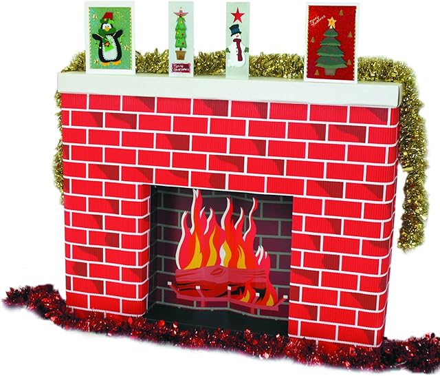 Creativity Inspired Life Sized 3D Paper Christmas Festive Fake Fireplace, Corobuff Corrugated, Red, 96.5 x 17.5 x 76.2 cm