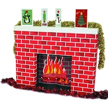 Creativity Inspired Scola Life Sized 3D Paper Christmas Festive Fake Fireplace, Corobuff Corrugated, Red, 96.5 x 17.5 x 76.2 cm