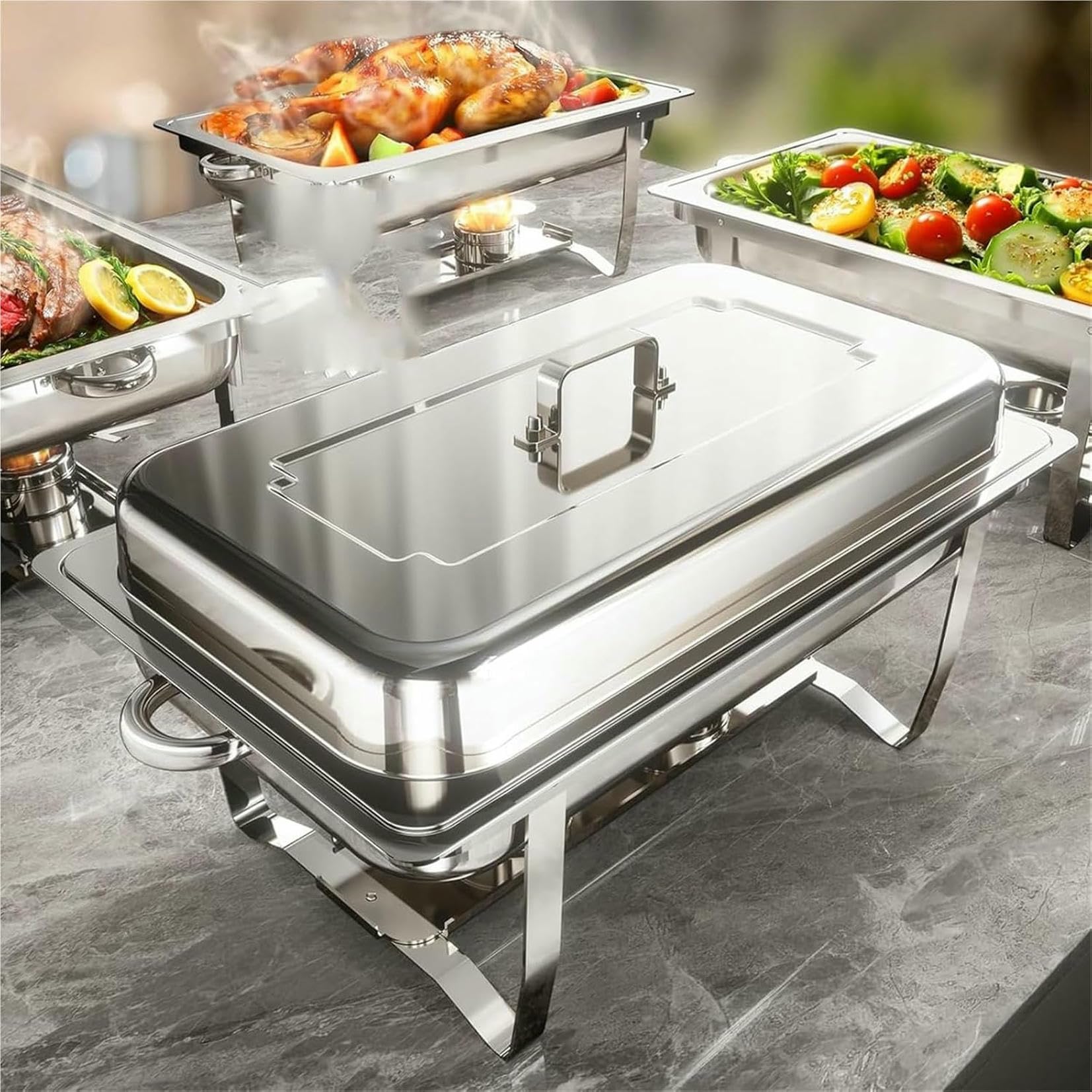 9L Chafing Dish Catering Buffet Set, Acciaio Inossidabile Chafing Dish Buffet Set, Anti Scaldabagno Buffet Scaldabagno Scaldabagni per Utensili da Cucina, Argento