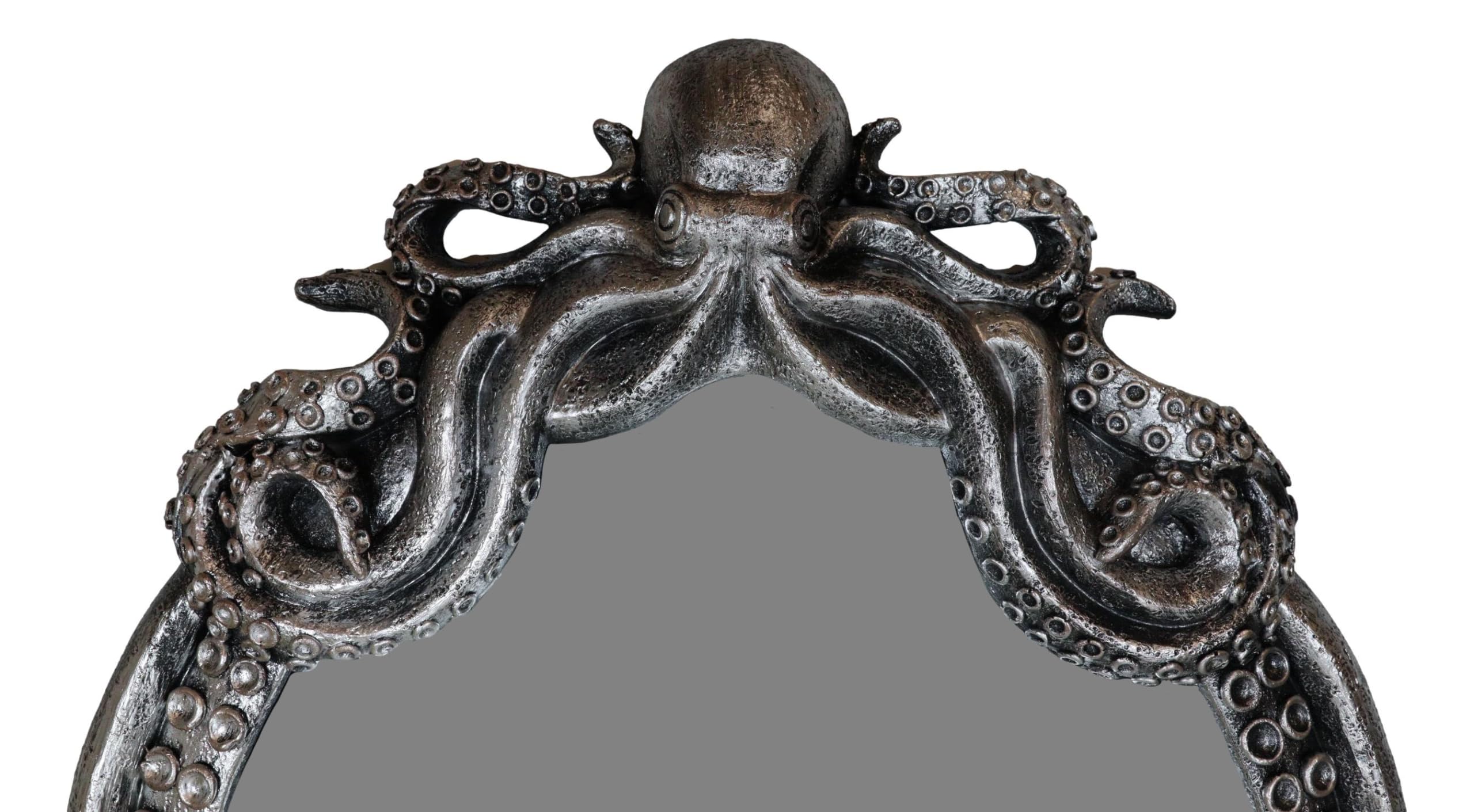 Ebros Gift 25" Tall Large Vintage Silver Marine Sea Monster Kraken Cthulhu Octopus Tentacles Wall Mirror Hanging Plaque Figurine Decor Legends Myths and Fantasy Accent