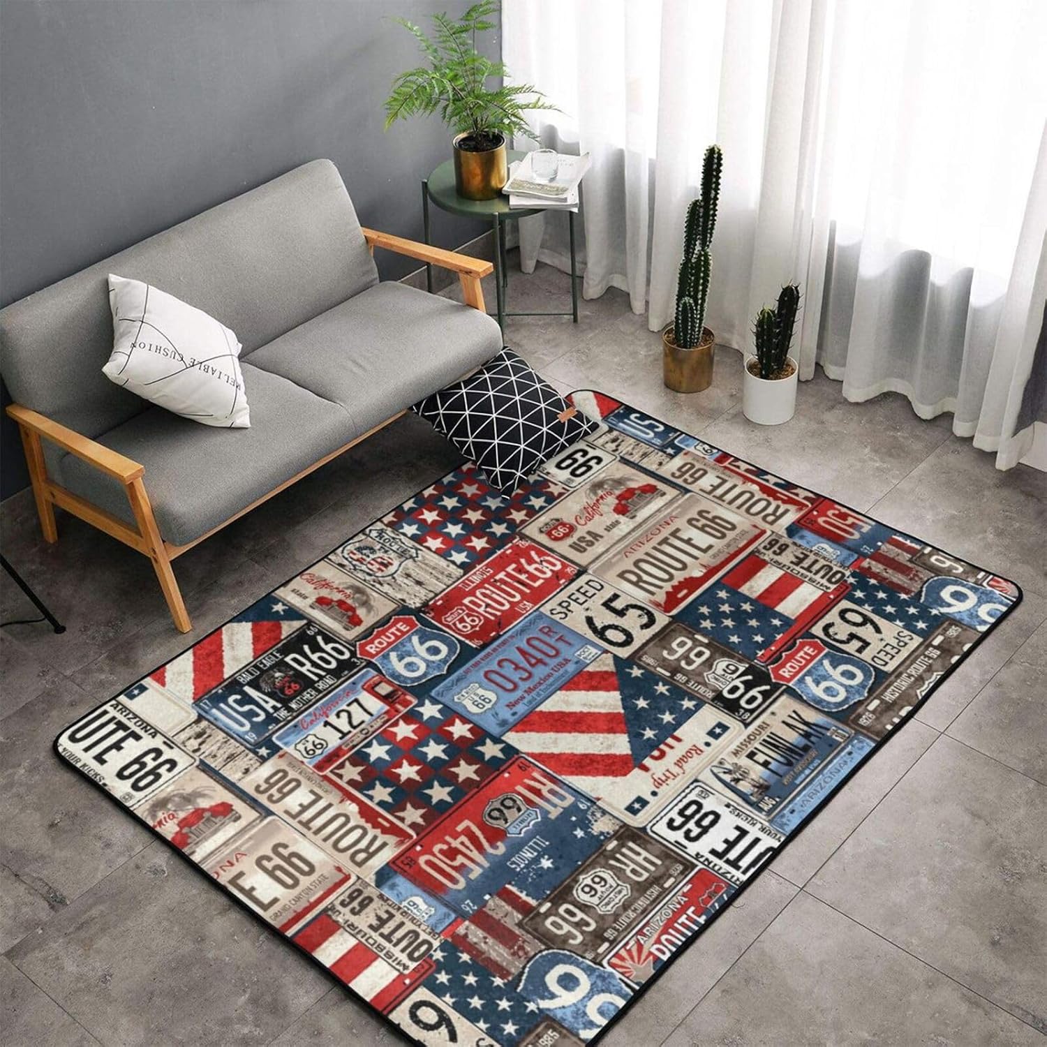 アメリカン ドリームルート66 カーペット 長方形 ラグマット ラグ 絨毯 夏用 防ダニ 抗菌 防音 防臭 ふわっと手触り 人気 優