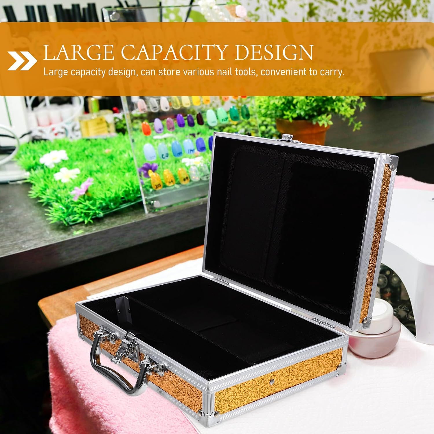 Portable Nail Tool Kit Box with Large Capacity and Aluminum Construction, Easy to Carry Multi-purpose Storage Case for Travel and Professional Use
