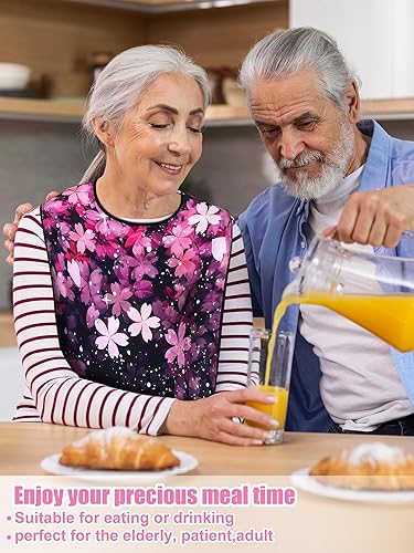 Miniatura 6 de Eurzom Paquete de 6 baberos para adultos para mujeres y hombres mayores, baberos reutilizables para adultos para comer con recogedor de migas