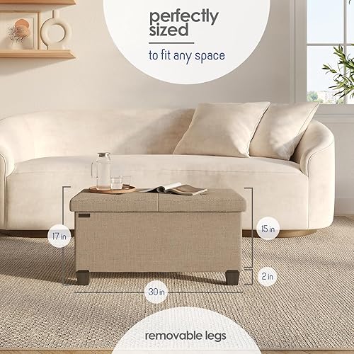 Miniatura 350 de Otomana plegable para dormitorio o sala de estar, con contenedores de almacenamiento, reposapiés para el extremo de la cama, soporta hasta 660 lb,