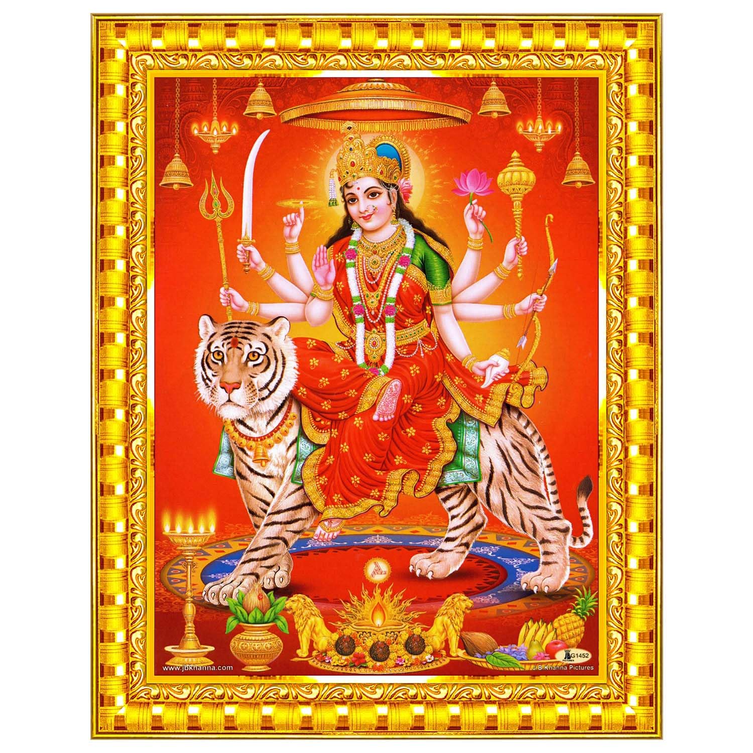 Pavan Photo Laminations Durga Maa Mata Devi Goddess Sherawali Ji Ambe Wall Painting Framed Home Decor (Wood,Matte,Gold,Small Size,6 x 8 Inch) R1186S-image-37