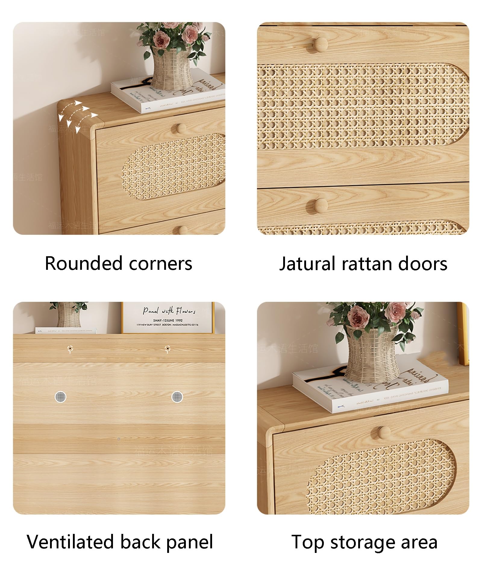 Scarpiera a Ribalta in Rattan Intrecciato Sottile con Cassetti a Ribalta, Mobile D'ingresso Di Grande Capacità per il Corridoio, Mobile D'accento Naturale con Ante in Rattan Fatte a Mano(39.4*10in)