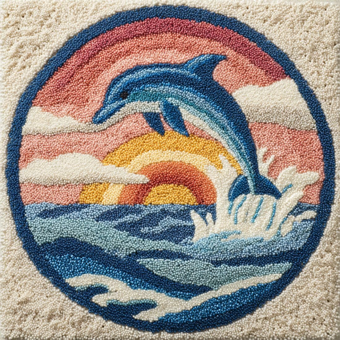 Rqwybcaxn DIY Rug Latch Hook Kits for Teens Animal Needlework Kit Cartoon Dolphin 80x80cm Round Large Rug Making Kits Study Handmade Gift