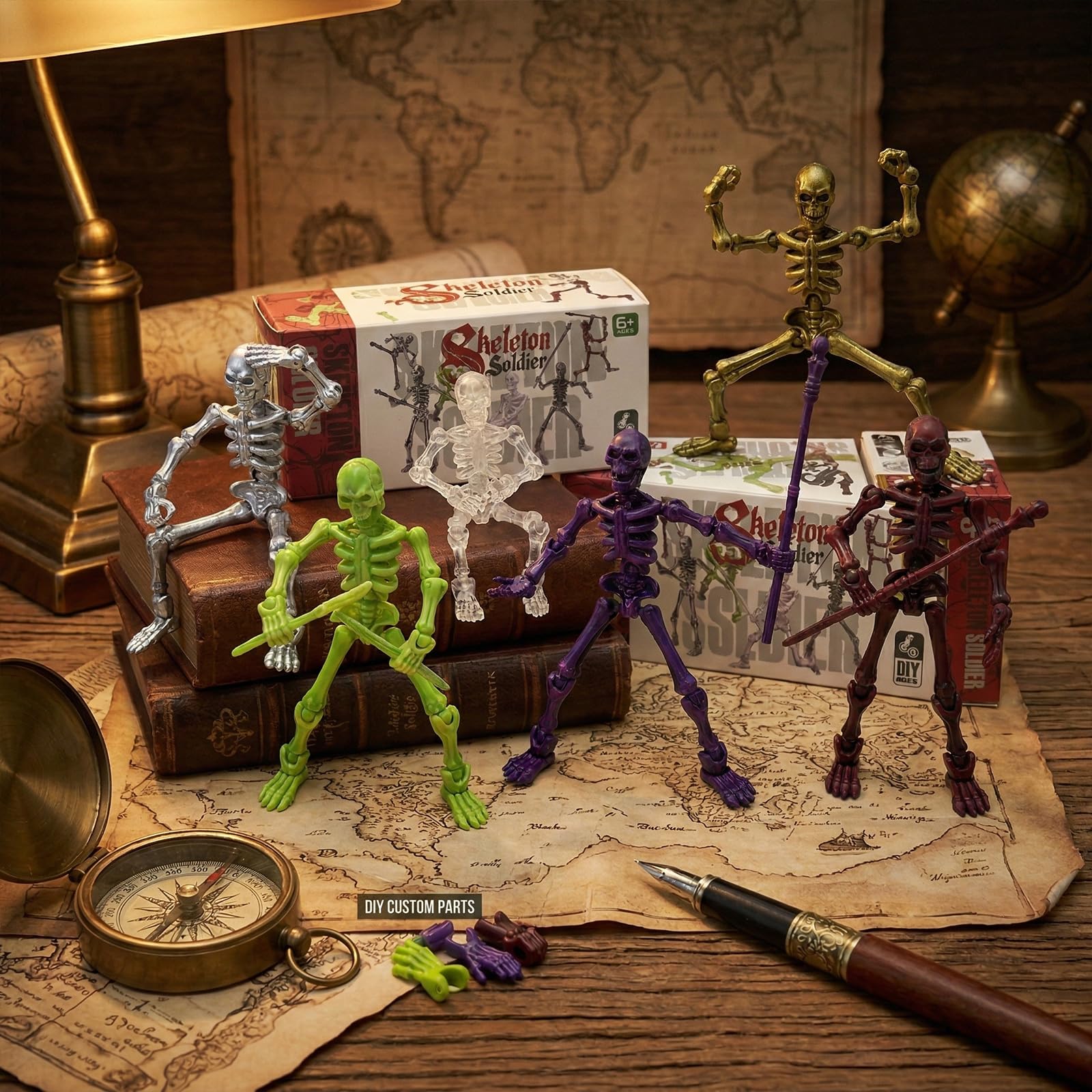 Juego de 6 figuras de acción T13, figura de acción de esqueleto de Halloween, Titan 13/Dummy 13/Lucky 13, decoración de juguete de esqueleto móvil multiarticulado