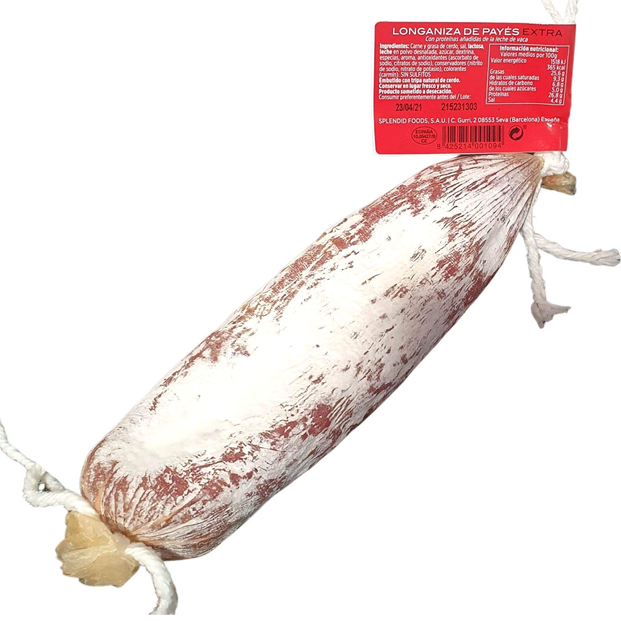 Longaniza de Payés Extra Can Duran - Peso Aproximado por Unidad 300 gramos - Hecho con carne de cerdo, adobada con especias - Es ideal para disfrutar en aperitivos o en bocadillos. Lote 10 Unidades