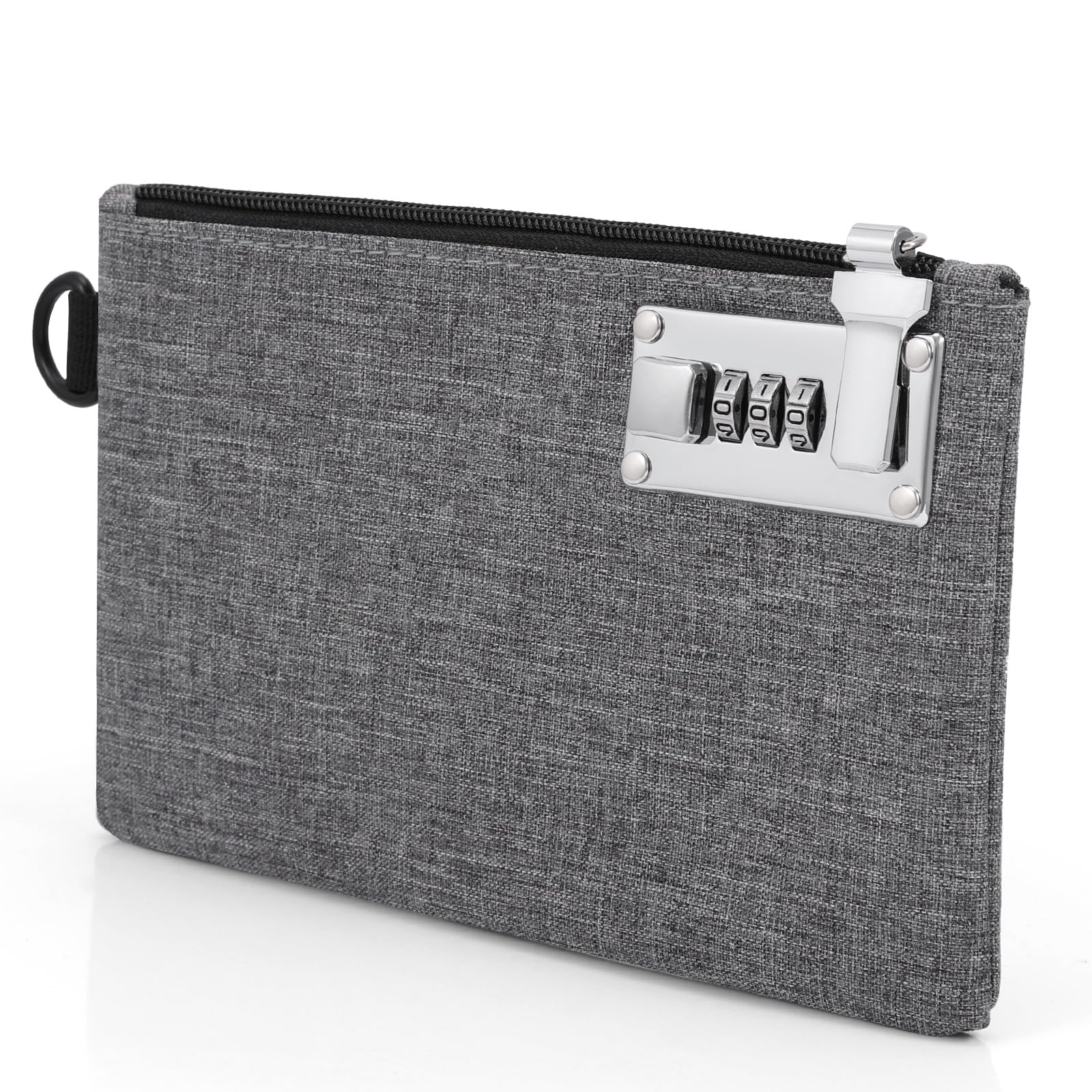 KeeKit Money Bag with Lock, 5 x 8 Inches Lockable Money Bag, Locking Accessories Pouch for Cash, Jewelry, Passports, Medicine, Credit Cards - ‎Grey