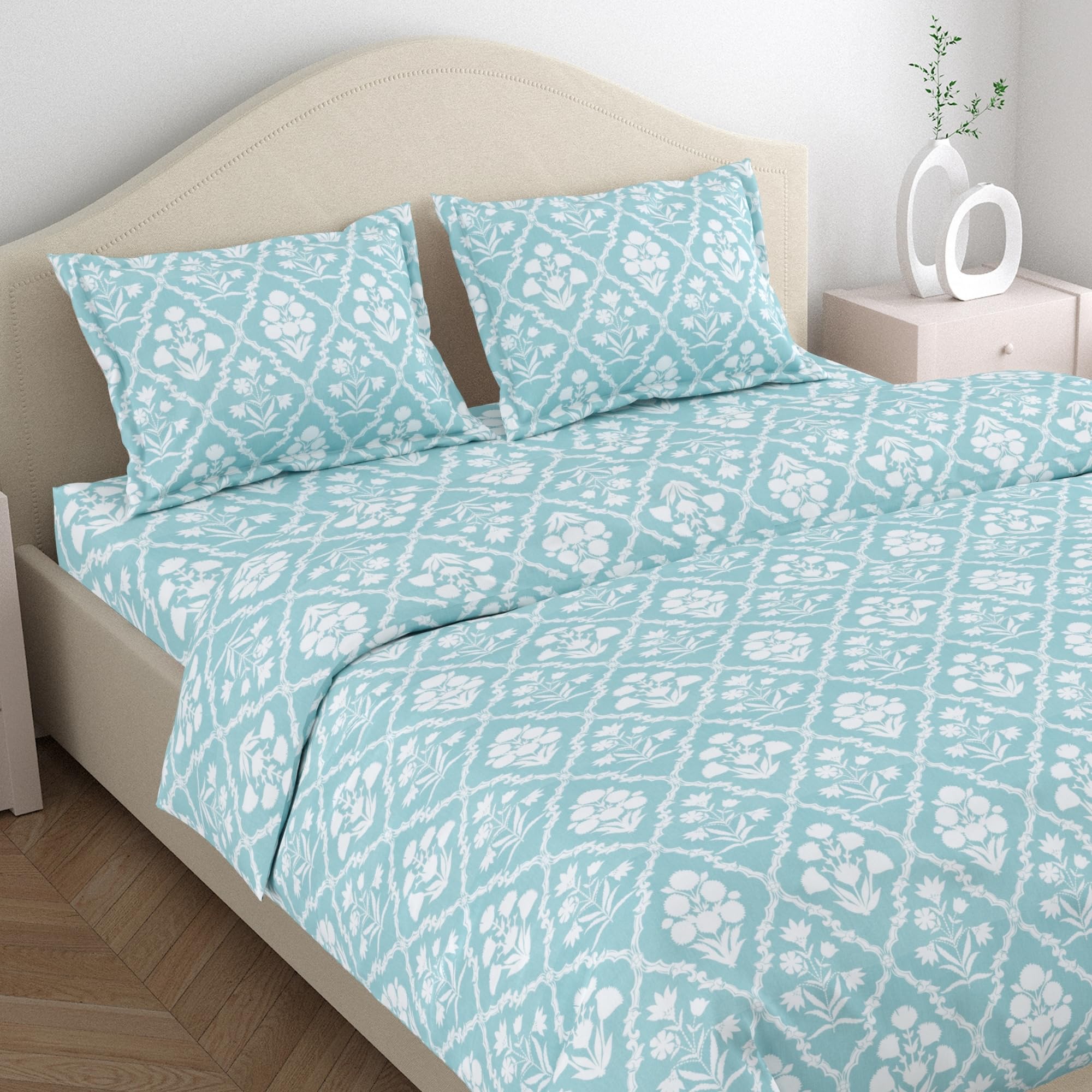 haus & kinder 100% Cotton Queen Size Bedsheet for Double Bed, 1 Cotton Bed Sheet for Double Bed (90 X 100 Inches) with 2 Pillow Covers | 186 TC | Heritage Hues (B0DFWLLMG9) Amazon Price History, Amazon Price Tracker