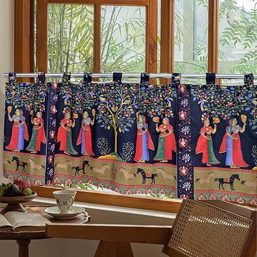Miniatura 16 de ABREEZE Cenefas retro de lino y algodón para cocina, estilo exótico, cortinas de media ventana, 55 pulgadas de ancho por 35 pulgadas de largo,