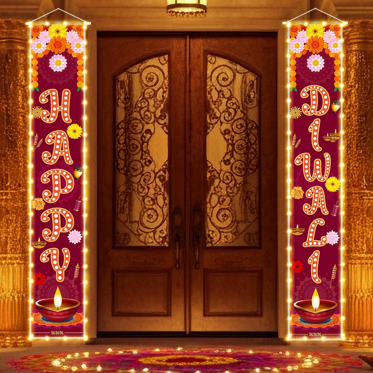 Lighted Diwali Decorations for Home Happy Diwali Porch Sign Banners for Deepavali Celebration Wall Door Indoor Outdoor Party Decor Decoration Ornaments