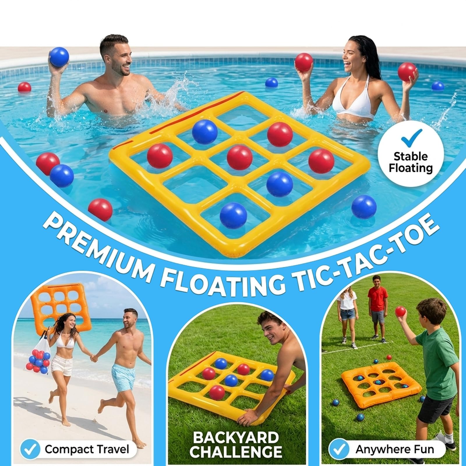 Giochi Piscina Tic Tac Toe, Giocattolo Gonfiabile per Piscina, Gonfiabili Piscina con 10 Palline, Galleggiante per Piscina Gioco, per Piscina, Spiaggia, Bambini e Adulti