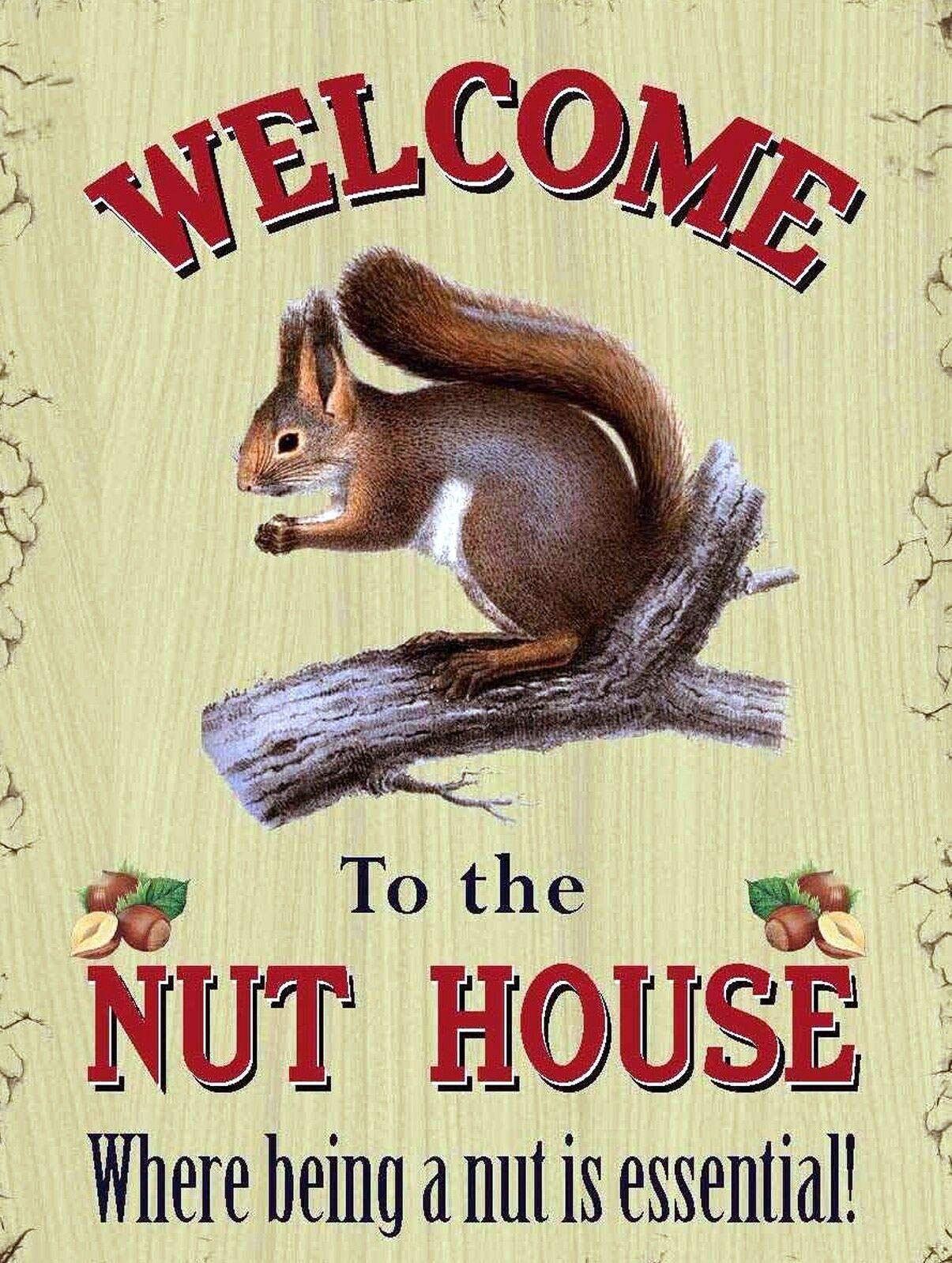 Welcome to the Nut House - Funny Retro Sign PLaque, Suitable for Bar, Shed, House Etc (A4)